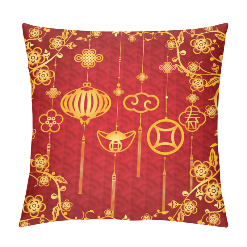 Personality  Chinese New Year Background With Golden Decoration Pillow Covers