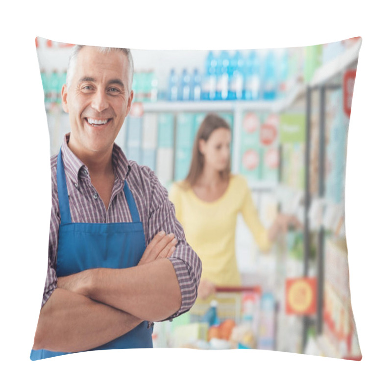 Personality  Confident Smiling Supermarket Clerk Pillow Covers