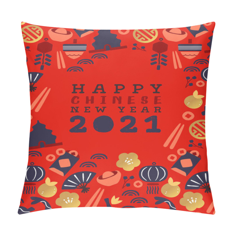 Personality  Happy Chinese New Year Of The Ox 2021. Greeting Card Illustration With Luxury Gold Icon Decoration. Asian Culture Symbol Includes Plum Blossom Flower, Sycee, Paper Lantern. Pillow Covers