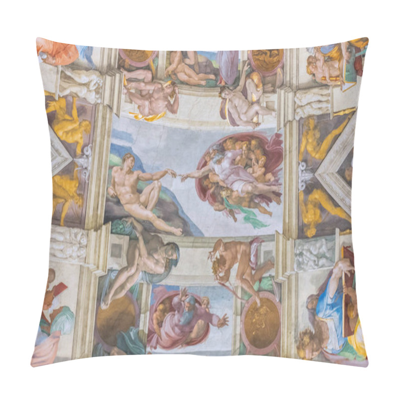 Personality  Rome, Italy - June 29, 2017: Sistine Chapel Ceiling, Creation Scene, Vatican Museums, Rome, Italy. Pillow Covers