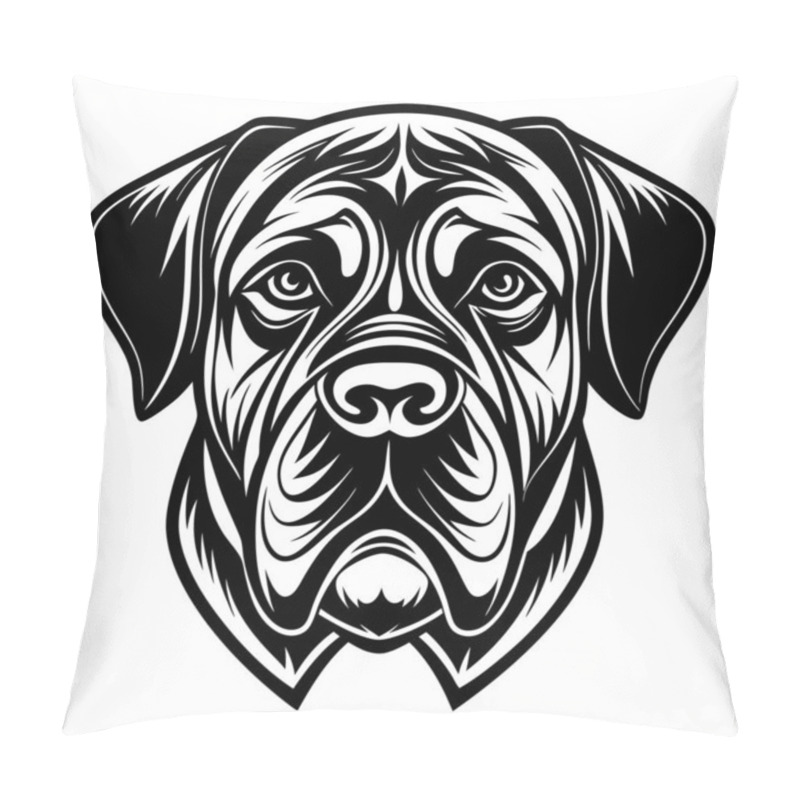 Personality  English Mastiff Dog Icon. Black And White Logo, Dog Silhouette, Engraving Style. Pet Character. Vector Illustration Pillow Covers