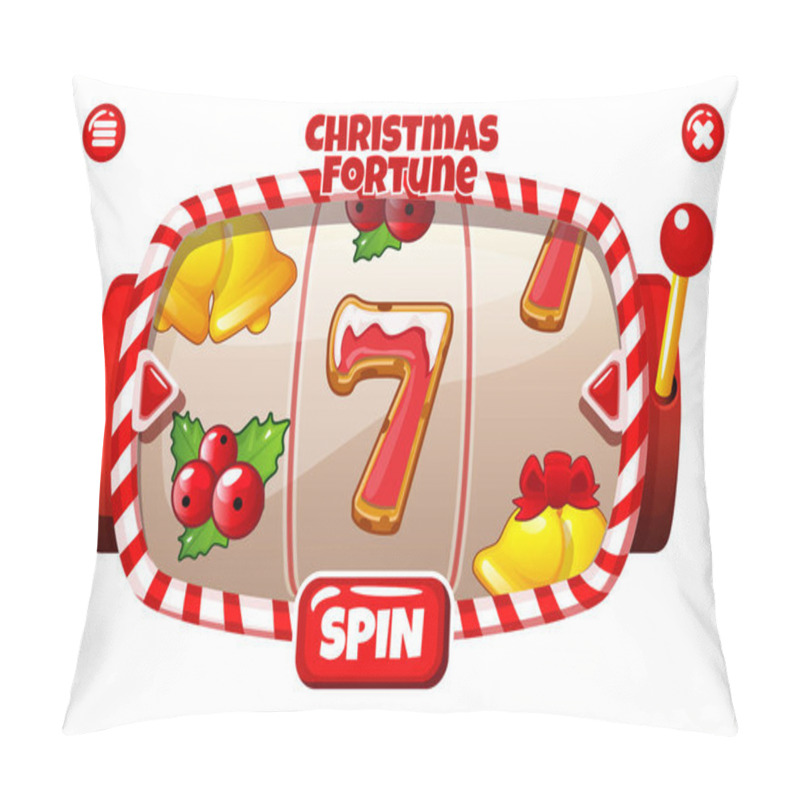 Personality  Christmas Fortune, SLOT Machine Interface With Christmas Icons. Banner With Candy Slot Machine And Gingerbread 7, Berry And Golden Bells Slot Symbols For Your Games. Pillow Covers