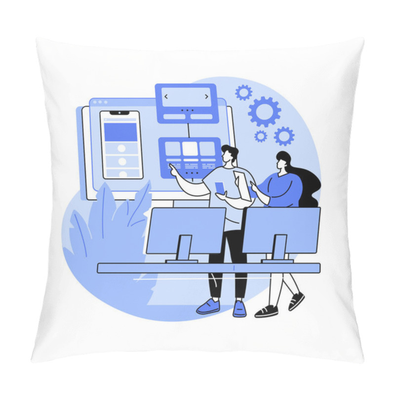 Personality  Mobile Apps Development Isolated Cartoon Vector Illustrations. Professional IT Company Developers Work With Mobile App Creation, Software Engineering, Programming And Coding Vector Cartoon. Pillow Covers