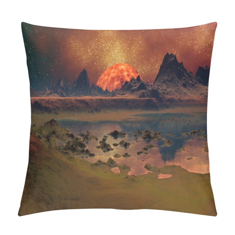 Personality  3D Rendered Fantasy Alien Planet Near A Sun - 3D Illustration Pillow Covers