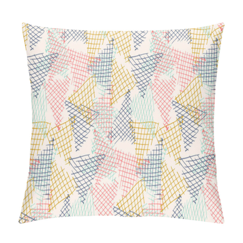 Personality  Abstract Geometric Hand Drawn Randomly Scattered Hatched Triangles Seamless Pattern. Vector Doodle Background. Pillow Covers