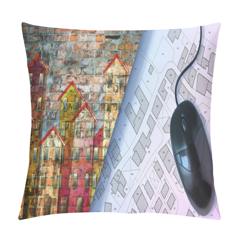 Personality  BUILDING PERMIT CONCEPT With Cityscape, Imaginary Cadastre And General Urban Plan Pillow Covers