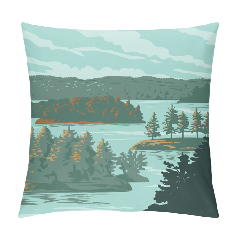 Personality  WPA Poster Art Of Thousand Islands National Park Formerly The St. Lawrence Islands National Park On The 1000 Islands Parkway Of The Saint Lawrence River In Canada Done In Works Project Administration. Pillow Covers