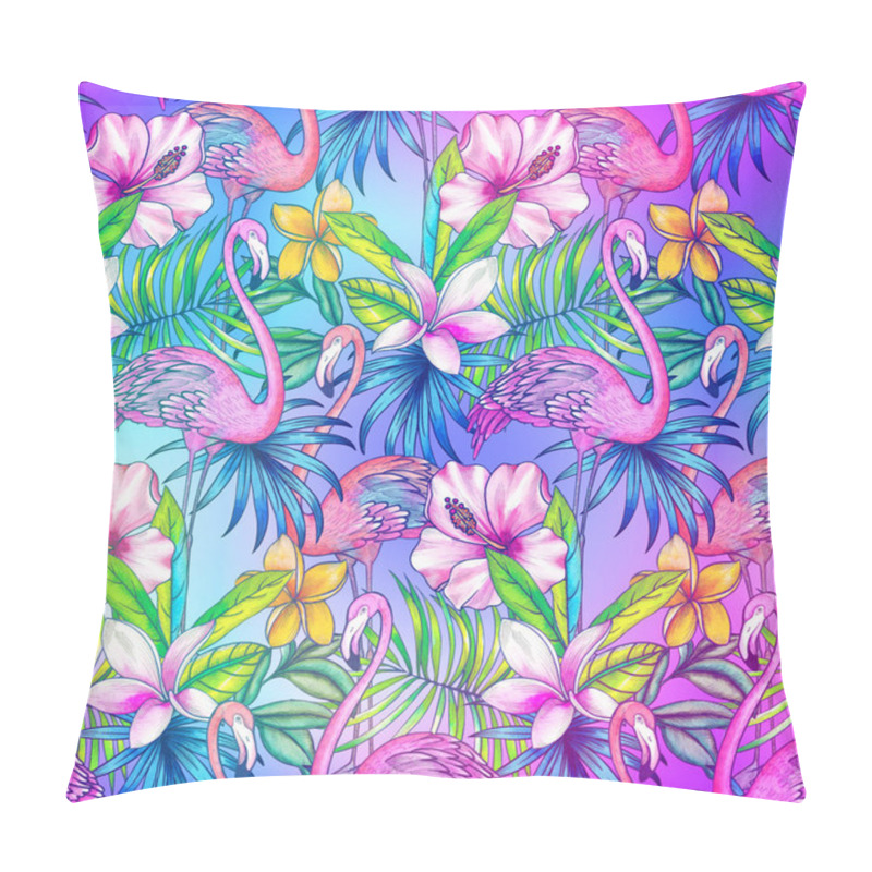 Personality  Seamless Pattern With Tropical Florals And Flamingo. Pillow Covers