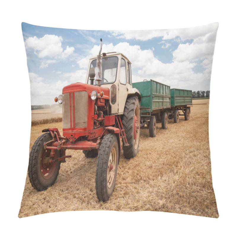 Personality  Old Tractor In Field, Against A Cloudy Sky Pillow Covers