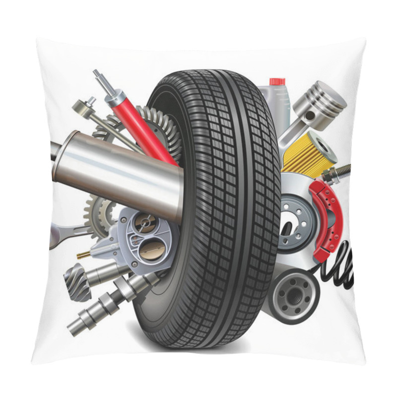 Personality  Vector Car Parts With Tire Isolated On White Background Pillow Covers