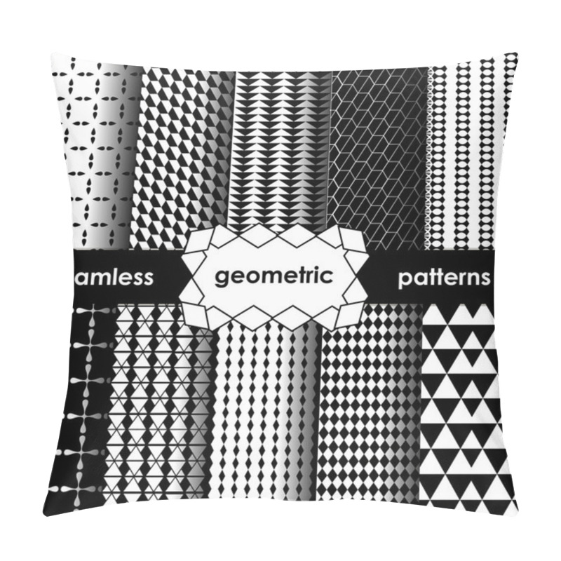 Personality  Vector Geometric Black And White Seamless Patterns Set.  Pillow Covers