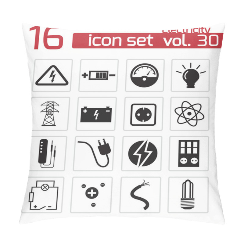 Personality  Vector Black Electricity Icons Set Pillow Covers