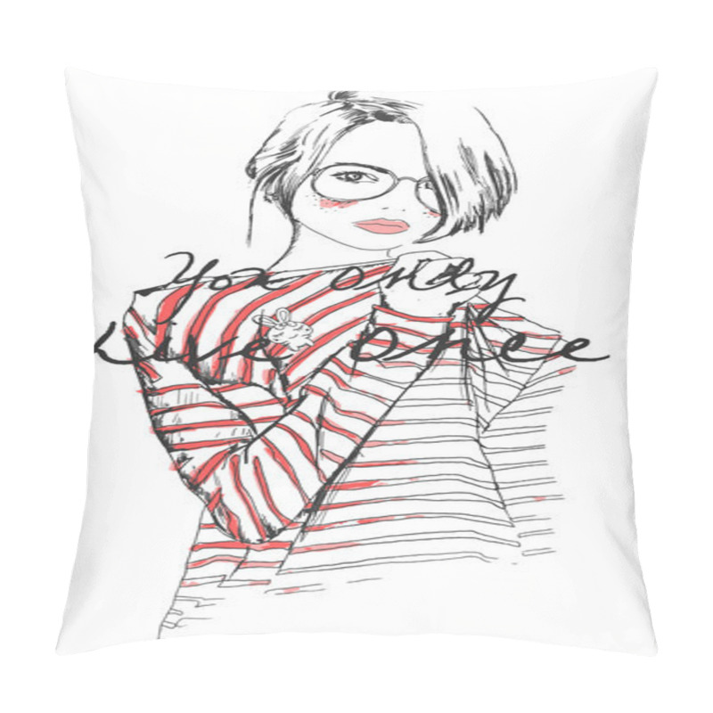 Personality  Girl In Striped Sweater Pillow Covers