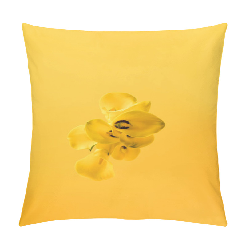 Personality  Top View Of Beautiful Yellow Calla Lily Flowers Isolated On Yellow Pillow Covers