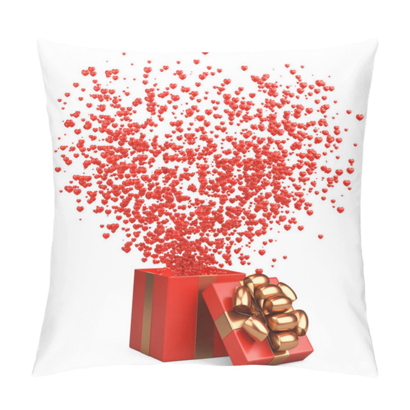 Personality  Open Red Gift With Flying Hearts From Box. Valentines Day Postcard Design - Symbols Of Love. 3d Illustration Isolated Over White Background.  Pillow Covers