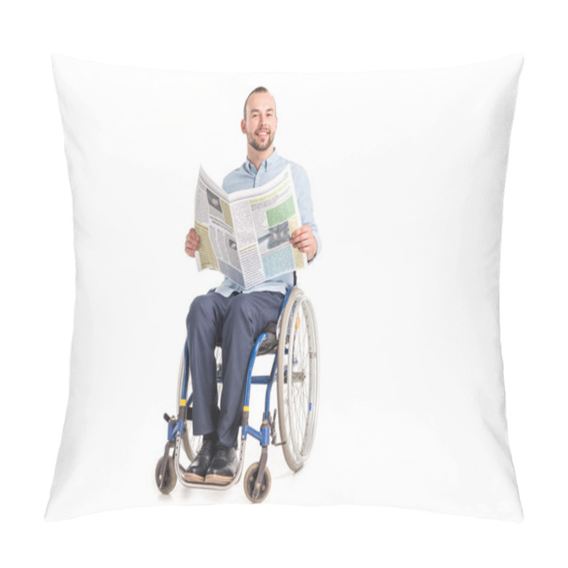 Personality  Man In Wheelchair With Newspaper Pillow Covers