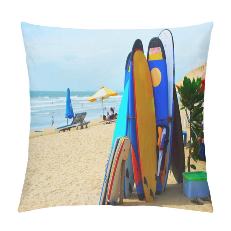 Personality  Surfboards And Funboards On Beach Pillow Covers