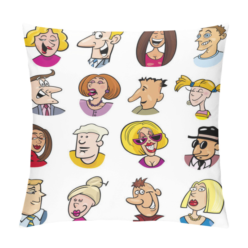 Personality  Cartoon Illustration Of Different People Characters And Emotions Pillow Covers