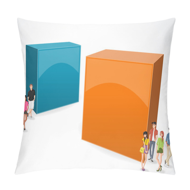 Personality  3d Design Of A Text Box With Cartoon Teenagers. Pillow Covers