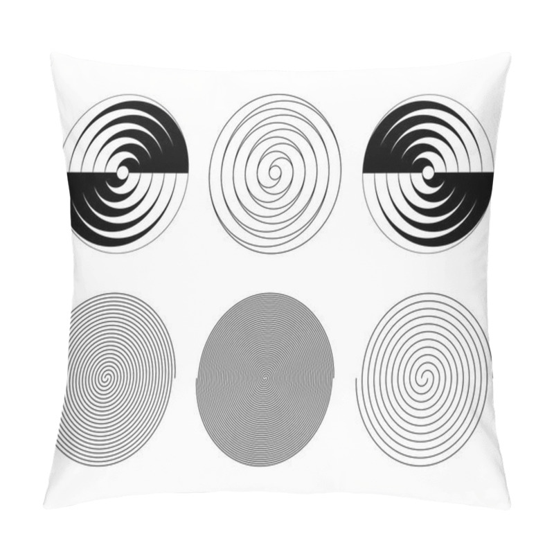 Personality  Set Of Circular Spiral Shapes. Simple Black And White Vector Design Elements And Logos. Pillow Covers