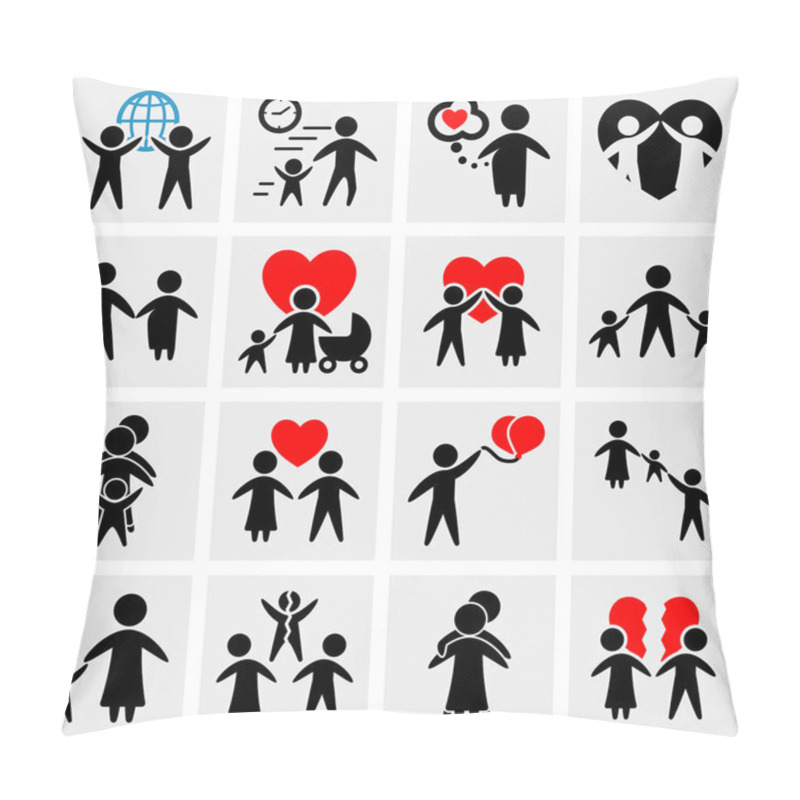 Personality  People Family Pictogram. Set Web Icon Pillow Covers