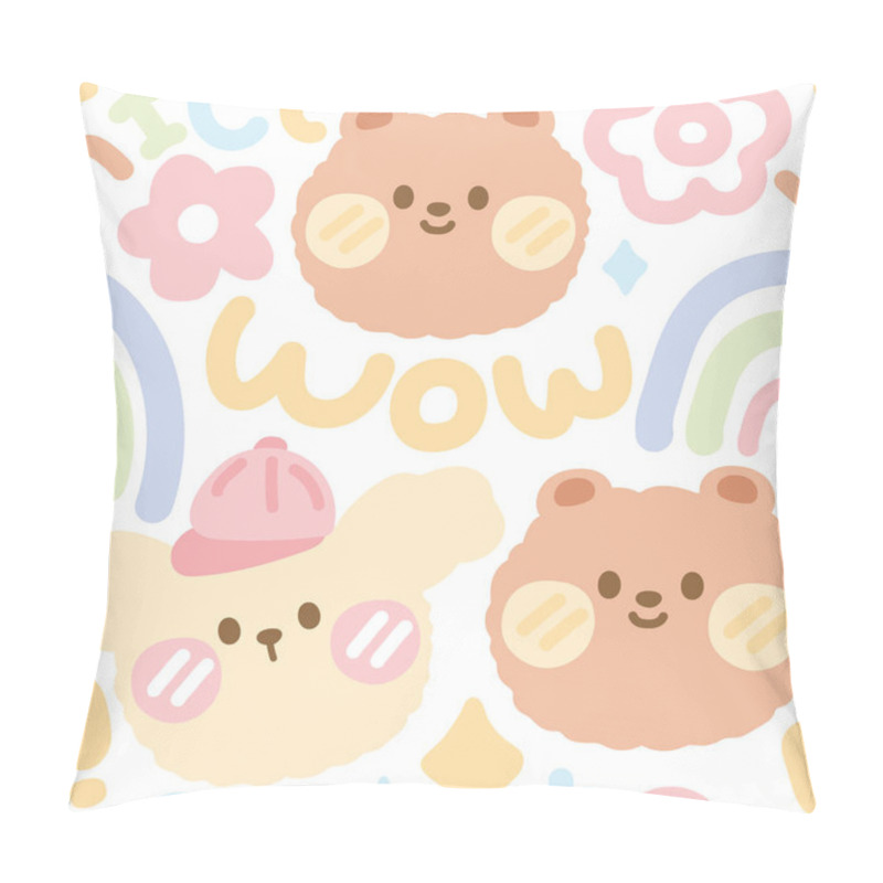 Personality  Pastel.Seamless Pattern Of Cute Bear And Dog Head Cartoon On White Background.Animals Character Design.Repeat.Kawaii.Vector.Illustration. Pillow Covers