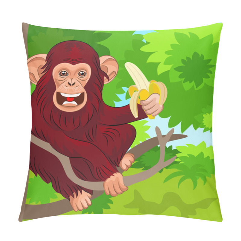 Personality  Vector Happy Monkey Chimp In The Jungle With Banana Pillow Covers