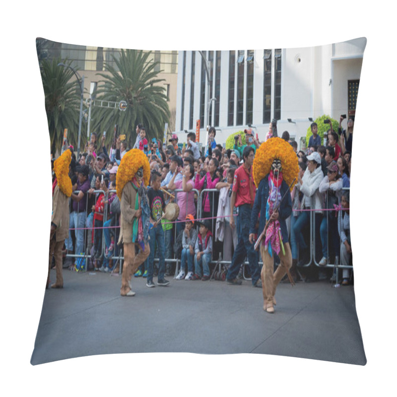 Personality  MEXICO CITY, MEXICO - OCTOBER 29, 2016: Musicians In Costumes Walking On Day Of Dead Parade In Zocalo Pillow Covers