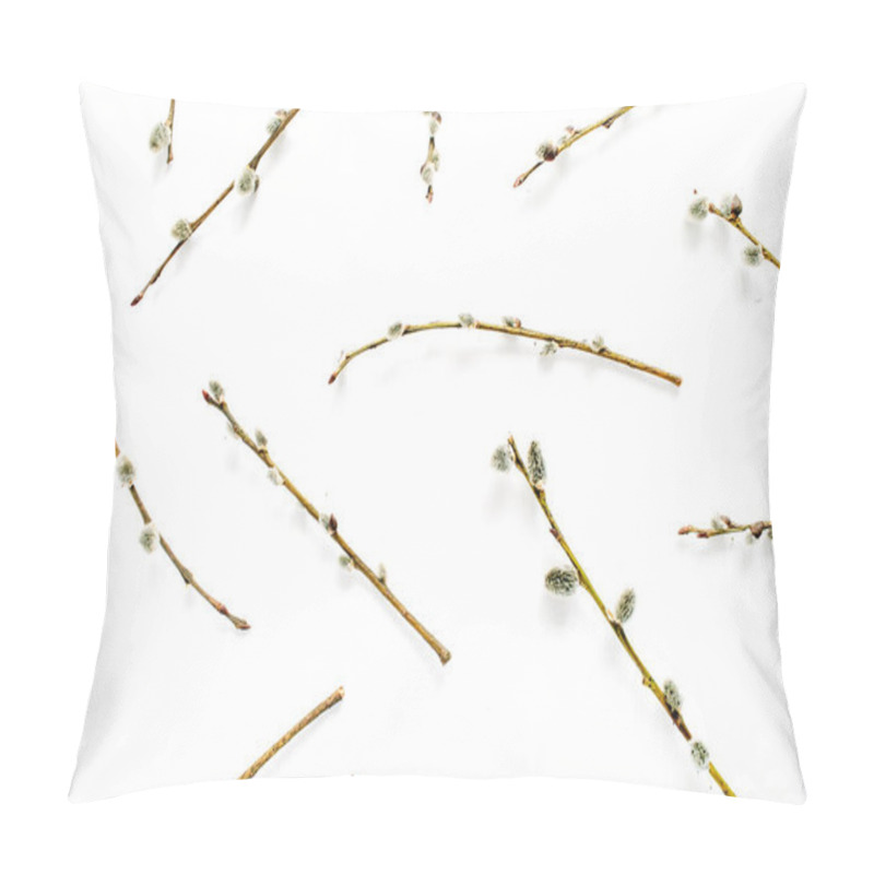 Personality  Willow Branches Pattern On White Background. Flat Lay, Top View. Pillow Covers