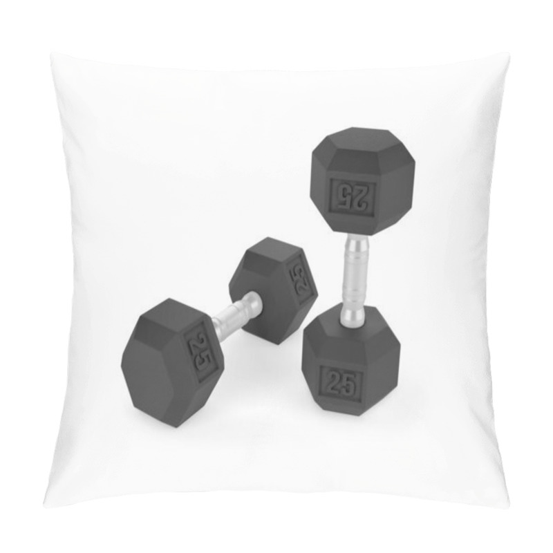 Personality  Hexagonal Rubberized Dumbbells On White Background Pillow Covers