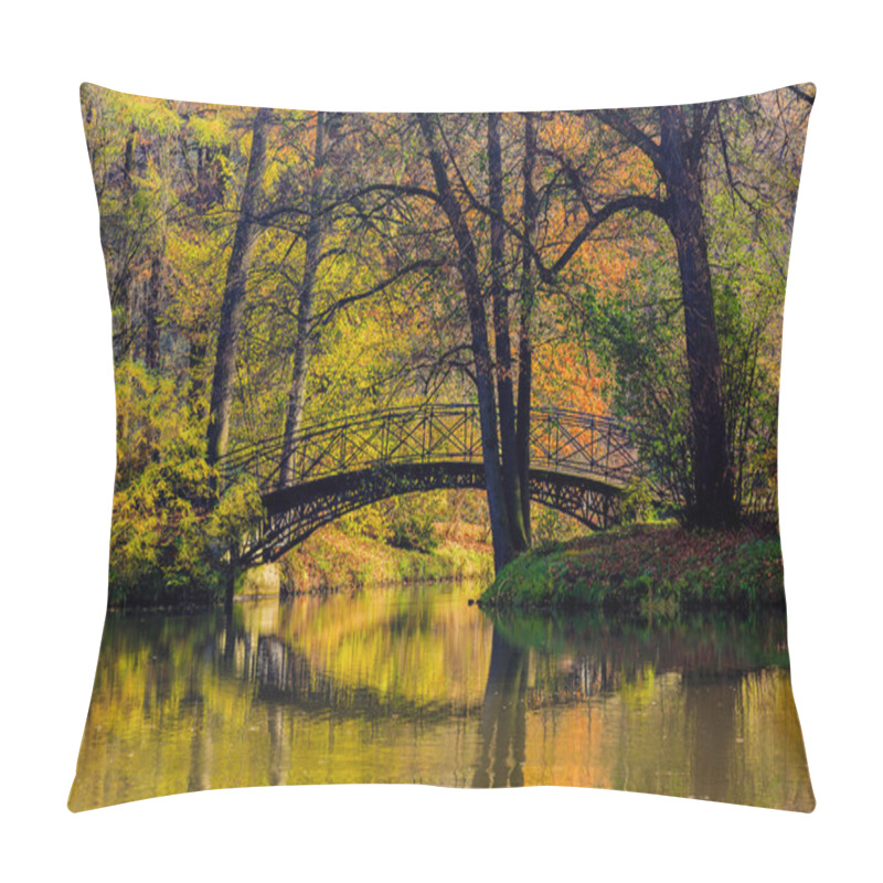 Personality  Autumn - Old Bridge In Autumn Misty Park Pillow Covers