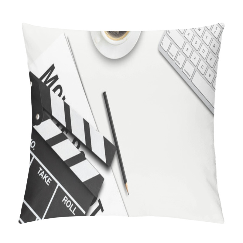 Personality  Film Director's Desk. Top View Shot Pillow Covers