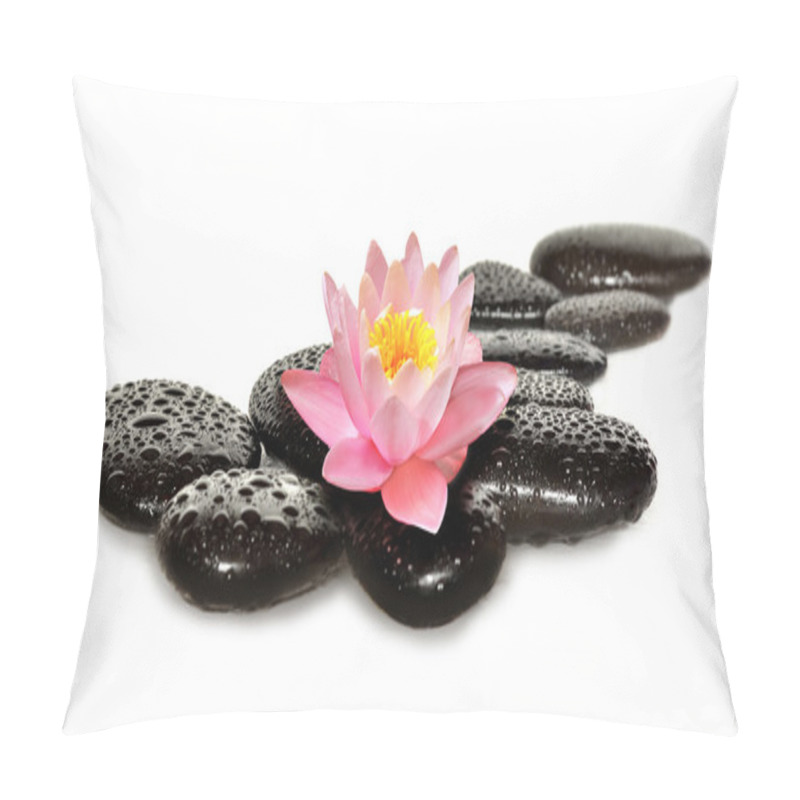 Personality  Water Drops On Black Spa Stones With Lily Flower Pillow Covers