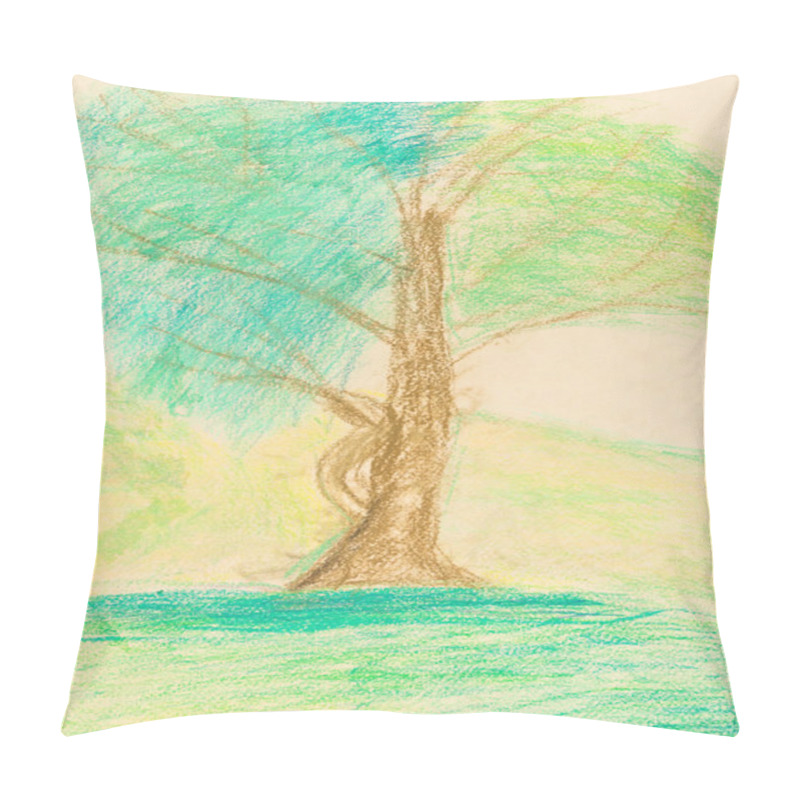 Personality  Children Drawing - Green Tree In Summer Pillow Covers