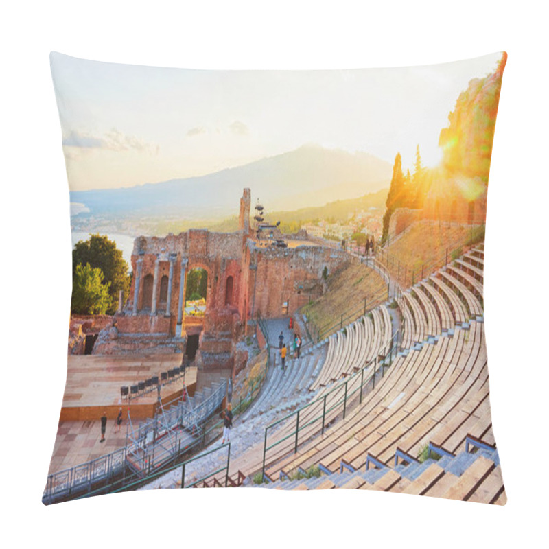 Personality  Sunset At Greek Theater Of Taormina, Sicily, Italy Pillow Covers