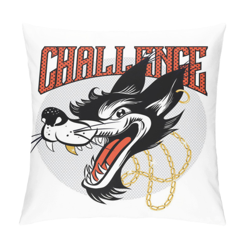 Personality   T-shirt Print Design Rich Wolf With Gold Jewelry And Challenge Text, Vector, Illustration Pillow Covers