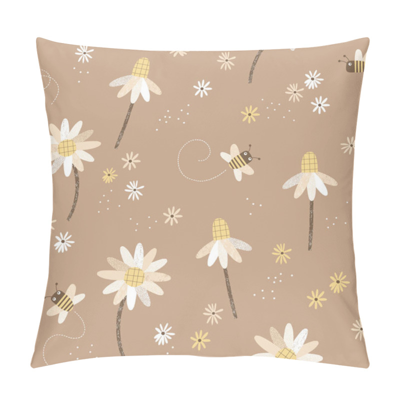 Personality  Honey Bees Daisy Flowers Florets Vector Seamless Pattern Pillow Covers