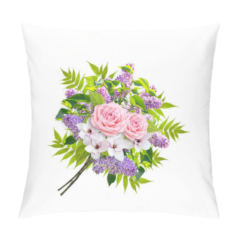 Personality  Bouquet Consists Of Lilacs Flowers, Roses And Magnolia Pillow Covers