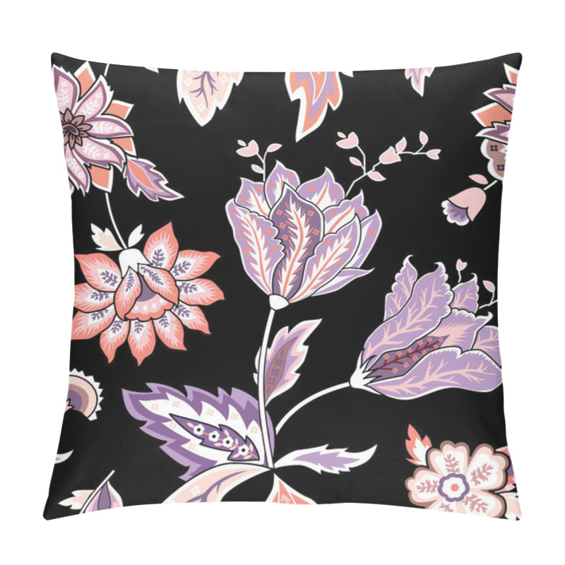 Personality  Chintz Pattern With Tulip On The Black Background Pillow Covers