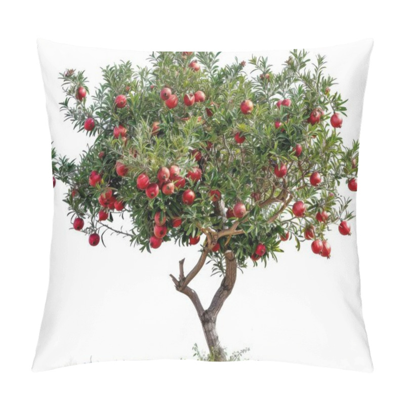 Personality  A Vivid Pomegranate Tree Brimming With Ripe, Red Fruits Against A Minimalist Background. Pillow Covers