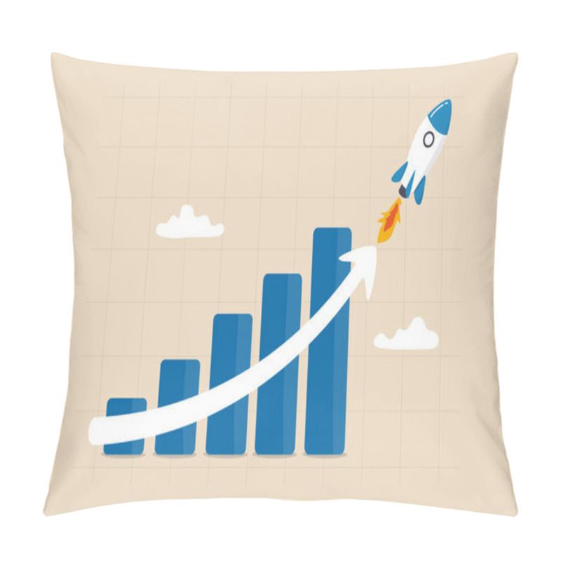 Personality  Exponential Growth Or Compound Interest, Investment, Wealth Or Earning Rising Up Graph, Business Sales Or Profit Increase Concept, Financial Report Graph With Exponential Arrow From Flying Rocket. Pillow Covers