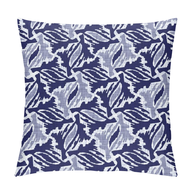 Personality  Seamless Indigo Block Print Texture. Navy Blue Woven Cotton Dyed Effect Background. Japanese Repeat Batik Resist Motif Pattern. Asian Fusion All Over Textile Blur Cloth Print. Pillow Covers