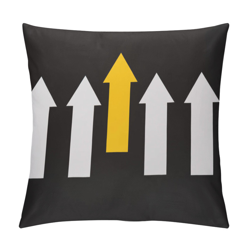 Personality  Top View Of White And Yellow Arrows Isolated On Black  Pillow Covers