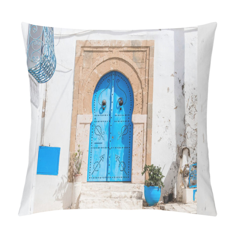 Personality  Traditional Door With Pattern And Tiles, Sidi Bou Said, Africa Pillow Covers