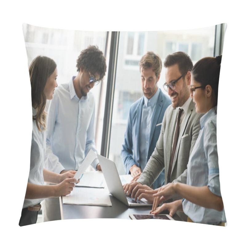 Personality  Portrait Of Successful Business Team Working Together In Office Pillow Covers