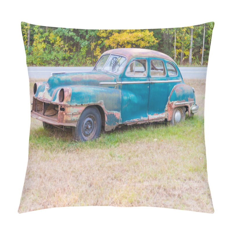 Personality  Abandoned Old Car Decaying In The Middle Of A Meadow Pillow Covers