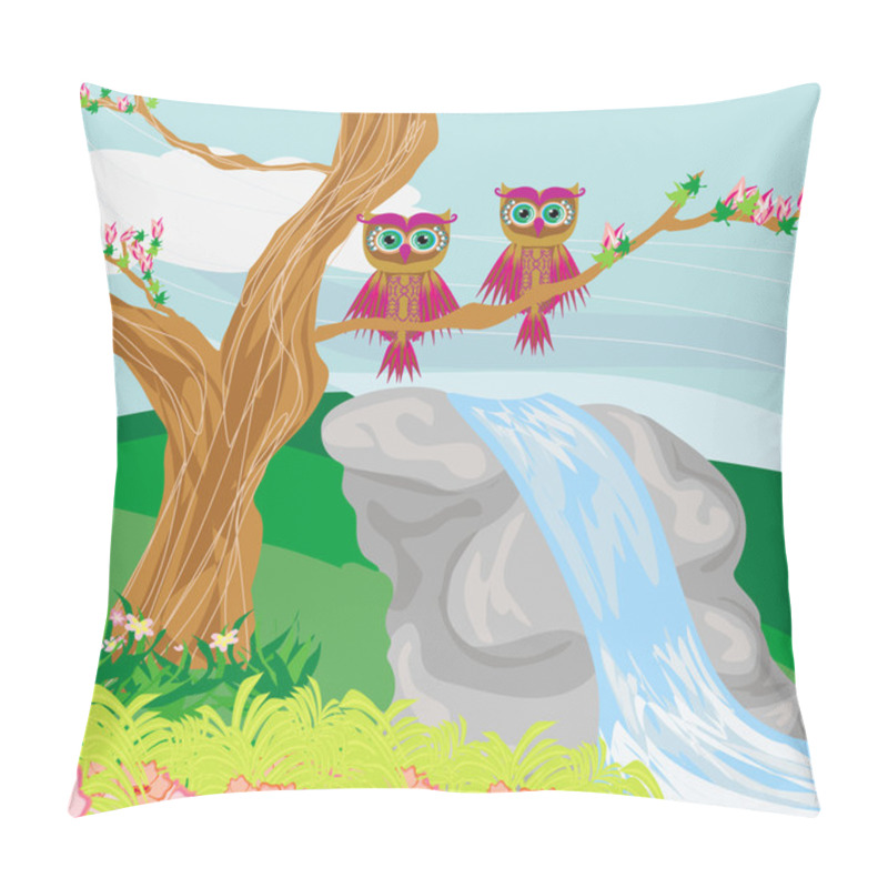 Personality  Sweet Owls In Spring Scenery Pillow Covers