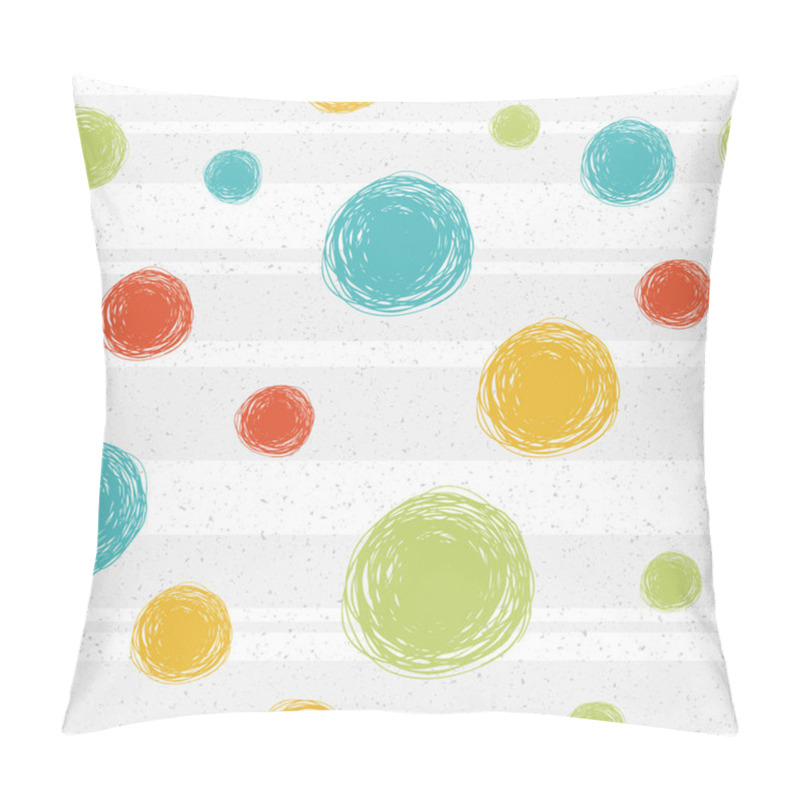 Personality  Doodle Blue Green Yellow Circles Seamless Pattern On Background With Stripes, Abstract Background Vector. Printing On Fabric, Wallpaper, Girlish. Pillow Covers