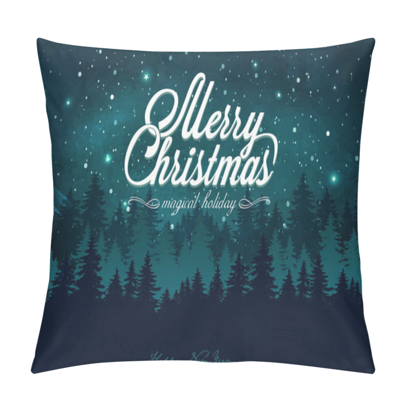 Personality  Christmas Card With A Magic Night Sky, Forest And Snowfall Pillow Covers