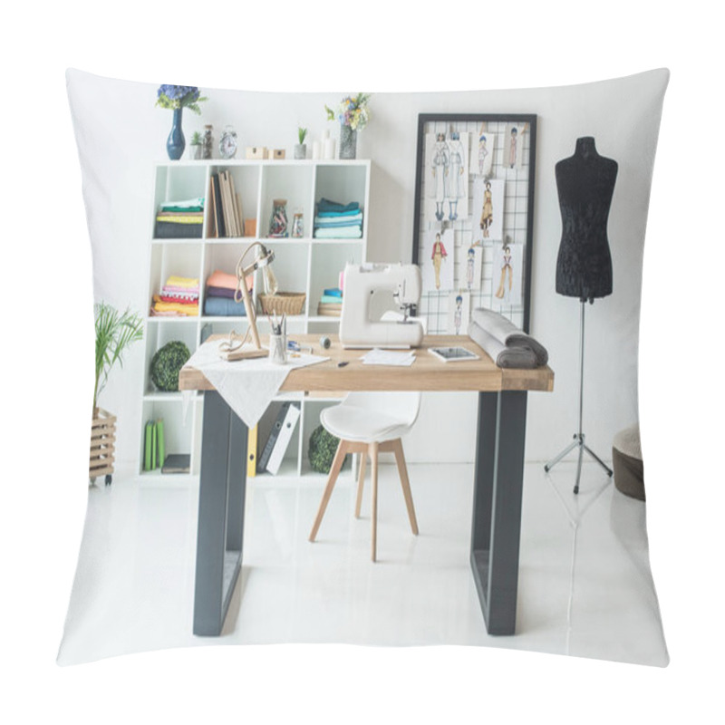 Personality  Seamstress Workplace With Sewing Machine On Table Pillow Covers